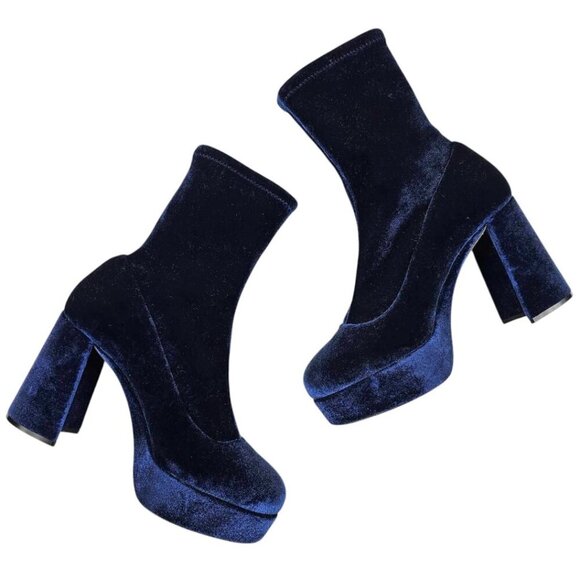 Miu Miu Blue Velvet Platform Chunky Heel Sock Boots Size 36 - Picture 7 of 10